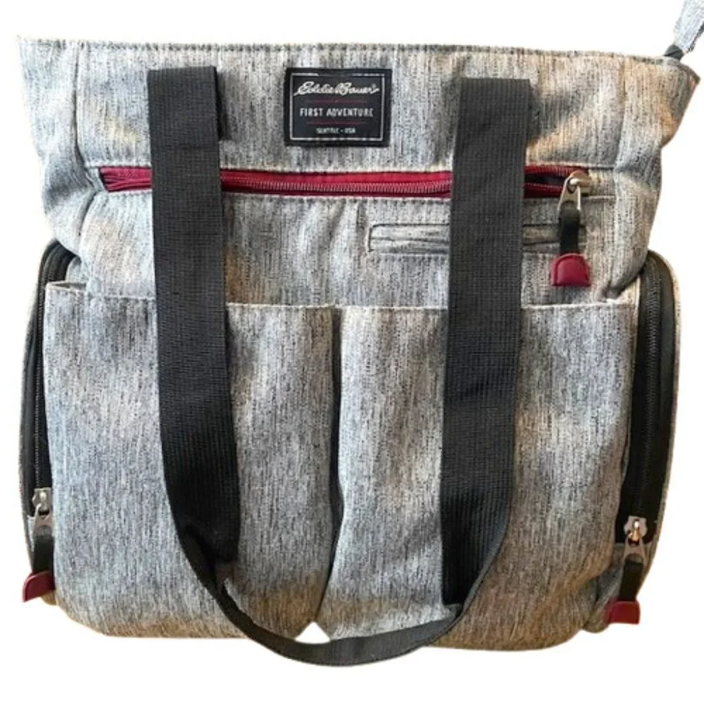 Eddie Bauer First Adventure Diaper Travel Tote Pockets Heather Gray